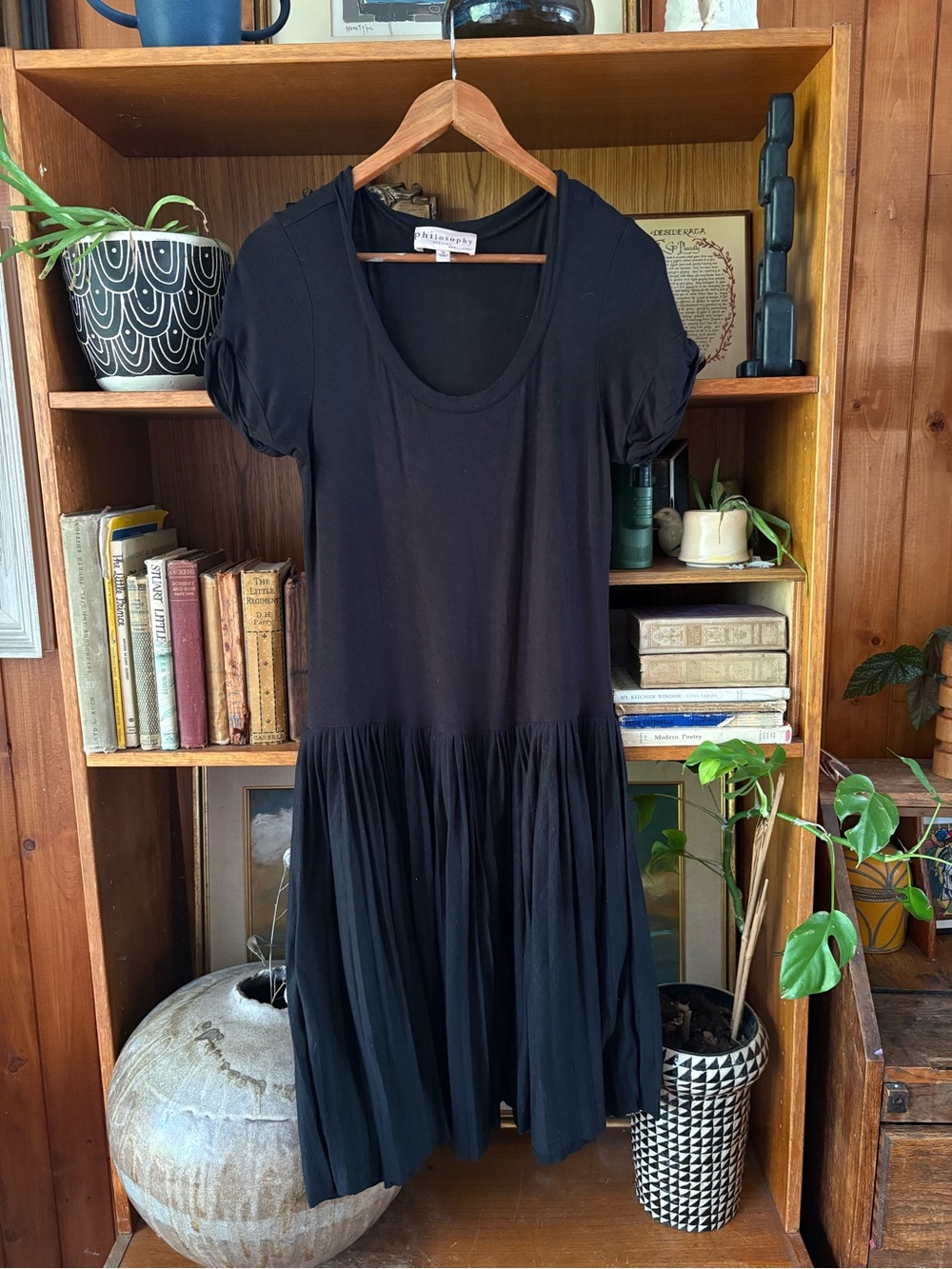 Dark Academia Whimsigoth Philosophy Black Drop Waist Pleated Dress S